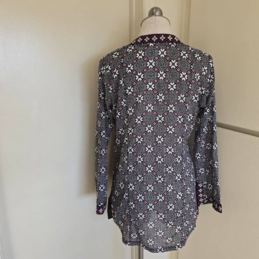 Anne Cole Collections Deep V-Neck Tunic, Blk/Pink/Wht, Cotton, Thigh Lgth.NWOT, - Picture 5 of 9